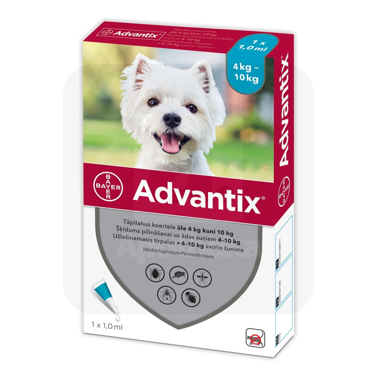 ADVANTIX TÄPILAHUS 500MG+100MG/ML 1ML N1 (>4-10KG) - Tootepilt