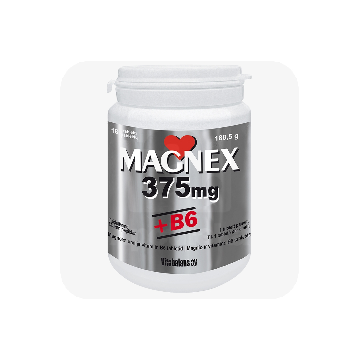 MAGNEX + VITAMIIN B6 TBL 375/2,2MG N180 - Tootepilt