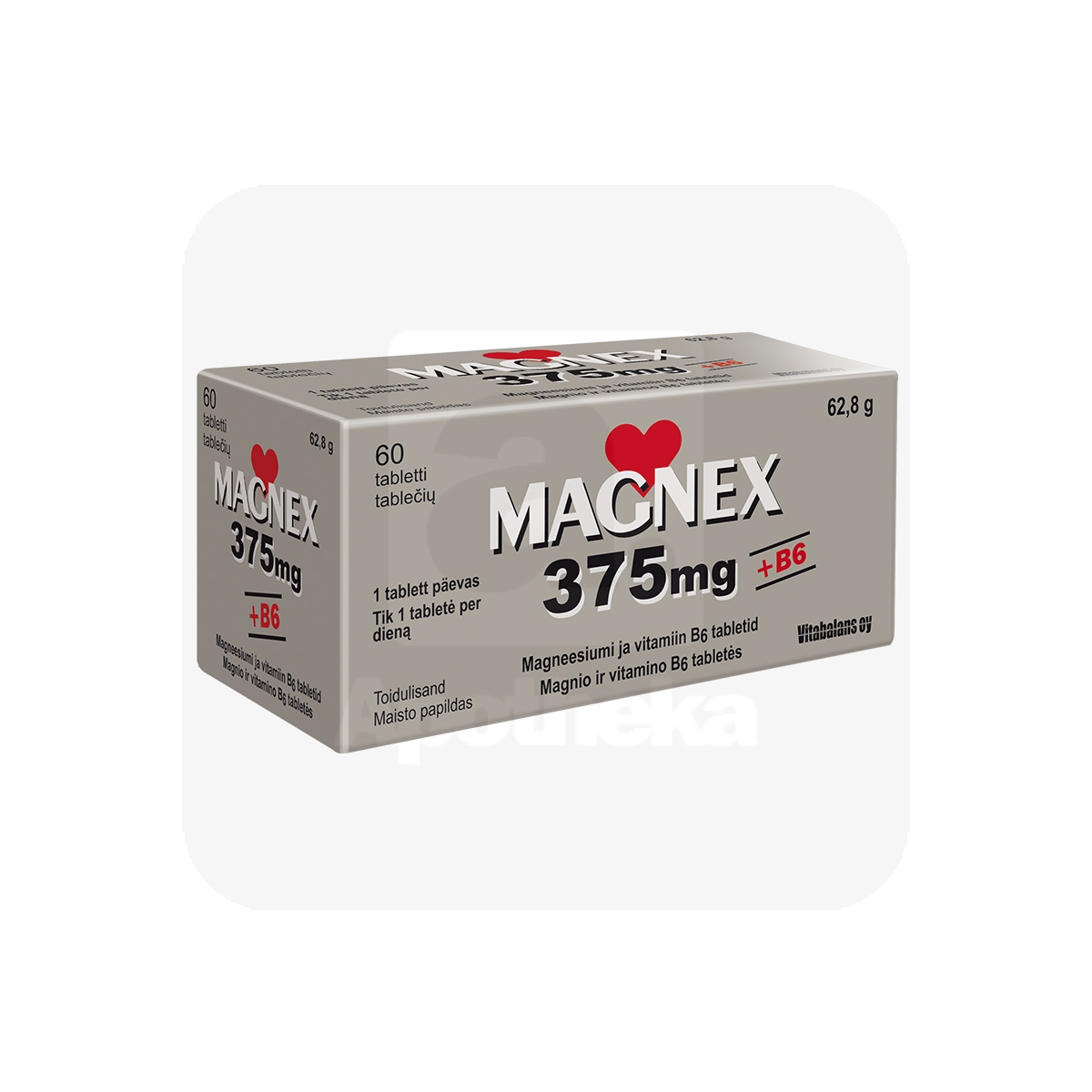 MAGNEX + VITAMIIN B6 TBL 375/2,2MG N60 - Tootepilt