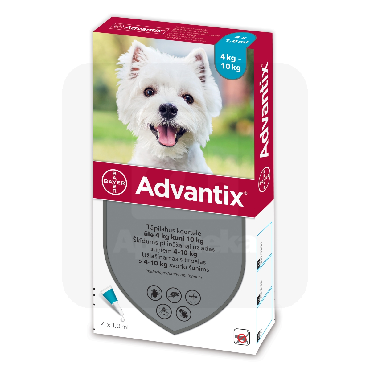 ADVANTIX TÄPILAHUS 500MG+100MG/ML 1ML N4 (>4-10KG) - Tootepilt