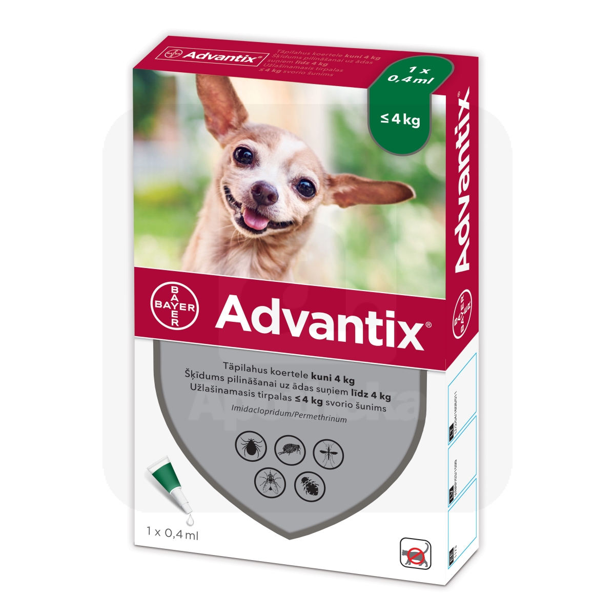 ADVANTIX TÄPILAHUS 500MG+100MG/ML 0,4ML N1 (<4KG) - Tootepilt