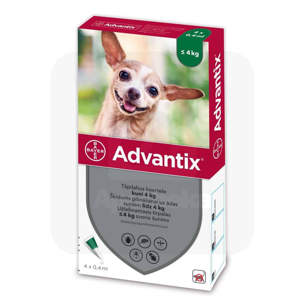 ADVANTIX TÄPILAHUS 500MG+100MG/ML 0,4ML N4 (<4KG) - Tootepilt