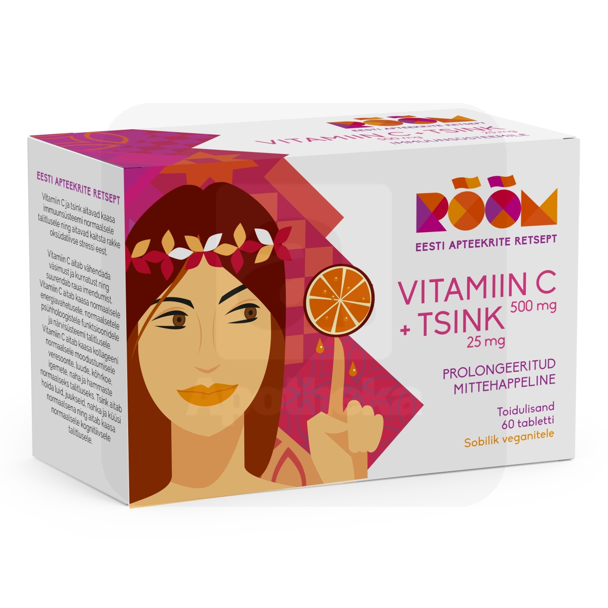 RÕÕM VITAMIIN C 500 MG + TSINK 25 MG PROLONGEERITUD TBL N60