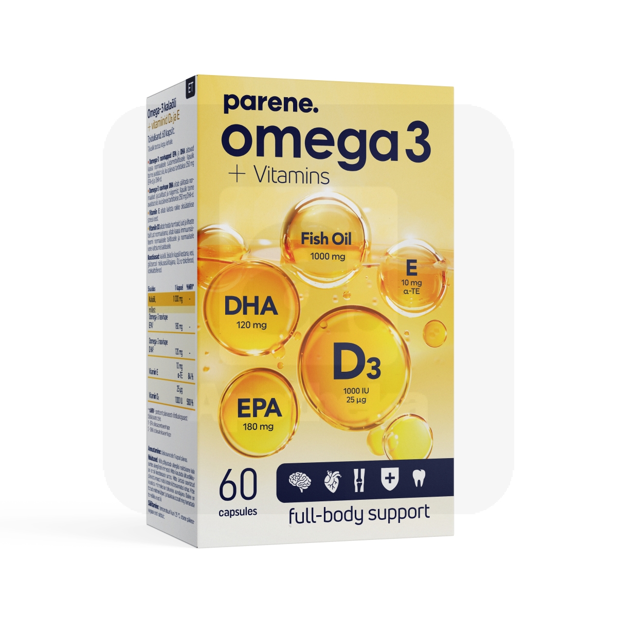 PARENE OMEGA-3 1000MG + D3 25MCG + VIT E 10MG CAPS N60