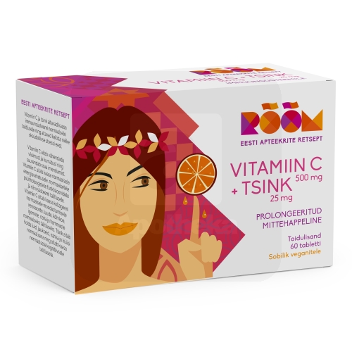 RÕÕM VITAMIIN C 500 MG + TSINK 25 MG PROLONGEERITUD TBL N60